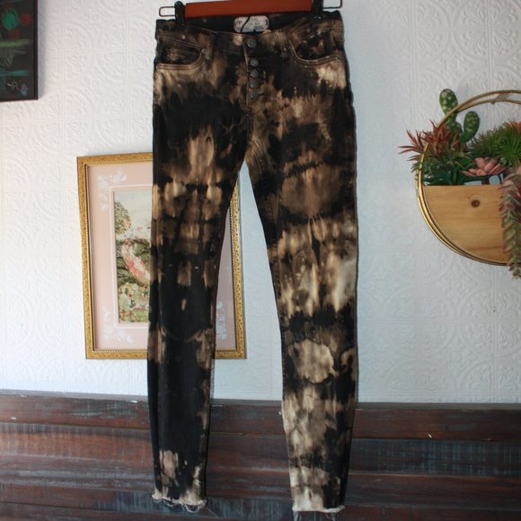 Custom Free People Reverse Tie Dye Button Fly Skinny Jeans 🌵 25 - Picture 1 of 15